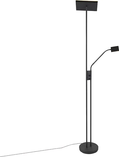 Moderná stojaca lampa čierna vrátane LED a stmievača s lampou na čítanie - Jazzy