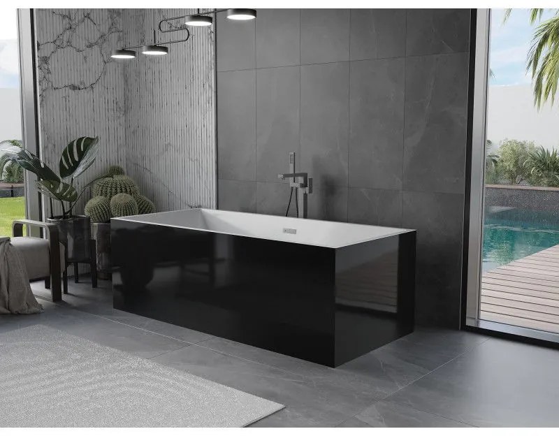 Mexen Vigo, voľne stojaca vaňa 178,5 x 80 cm, biela-čierna, brúsený grafit prepad, 51251788075-95
