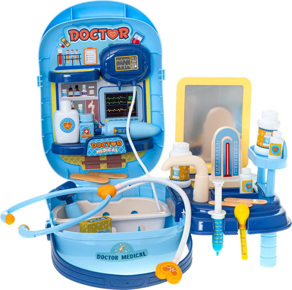 KIK Detský lekársky kufrík 34-dielny – lekárska súprava pre deti so stetoskopom