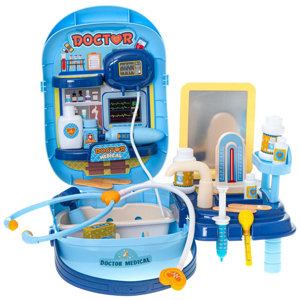 KIK Lekárska súprava s príslušenstvom v 34-dielnom kufríku. + tabuľka