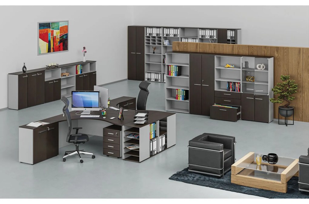 Kombinovaná kancelárska skriňa PRIMO GRAY, 1087 x 800 x 420 mm, sivá/wenge