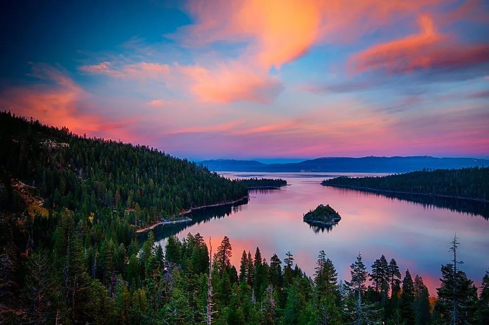 Fototapeta jazero pri západe slnka - 150x100