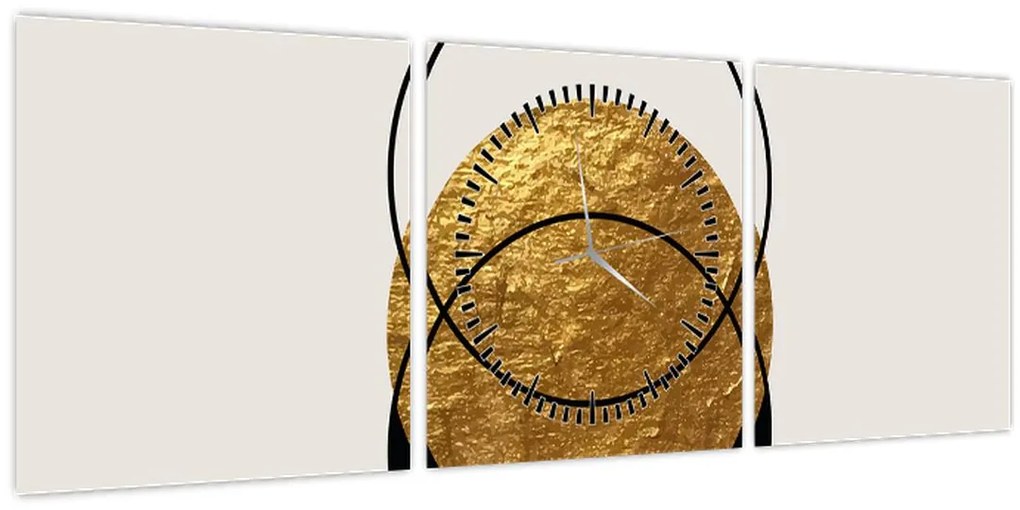 Obraz - Abstrakcia zlatá a biela N⁰2 (s hodinami) (90x30 cm)
