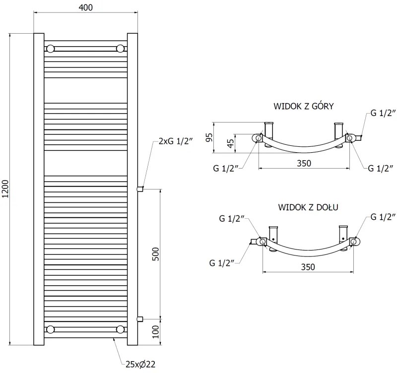 Mexen Ares, vykurovacie teleso 1200 x 400 mm, 442 W, bočné pravé a spodné pripojenie, biela, W102-1200-400-00-20-S