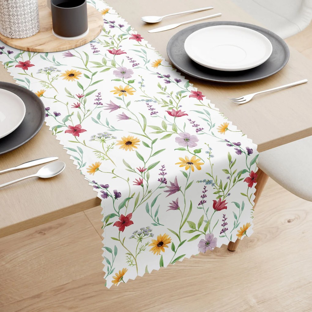 Goldea behúň na stôl teflónový - farebné jarné kvety 50x120 cm