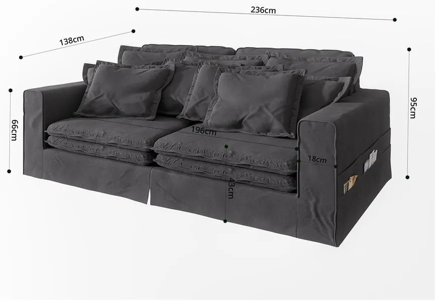 Antracitová pohovka 236 cm Nora – Ropez