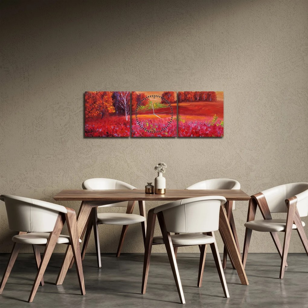 Obraz červenej krajiny (s hodinami) (90x30 cm)