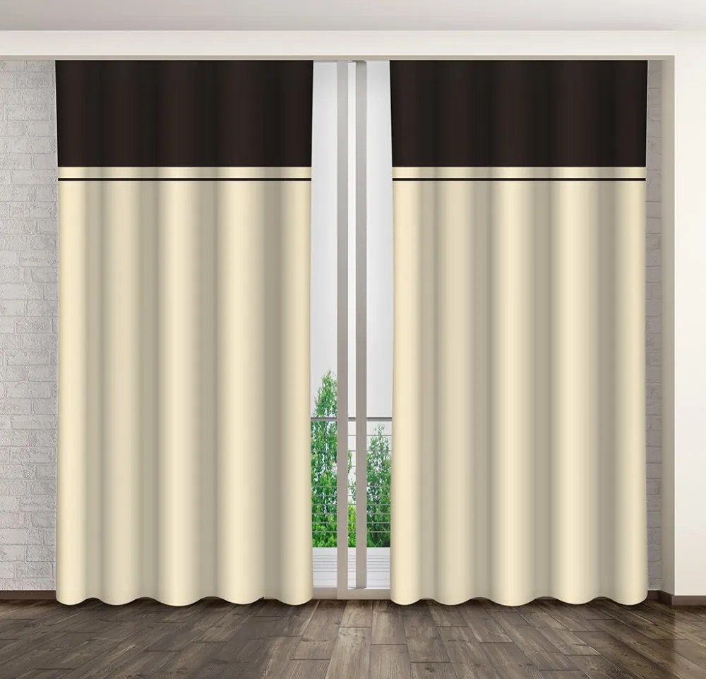 Elegantný krémový záves v kombinácii s čokoládovo hnedou Dĺžka: 250 cm