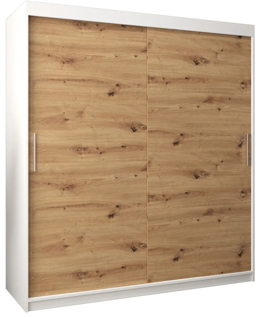 Šatníková skriňa 180 cm Toki (Biela matná + Dub artisan). Akcia -40%. Vlastná spoľahlivá doprava až k Vám domov. 1064833