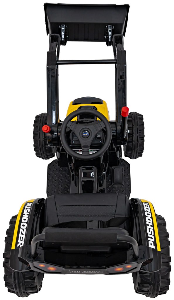 Batériový bager-traktor pre deti žltý + pohyblivé rameno lyžice + diaľkové ovládanie + pomalý štart + FM rádio + LED