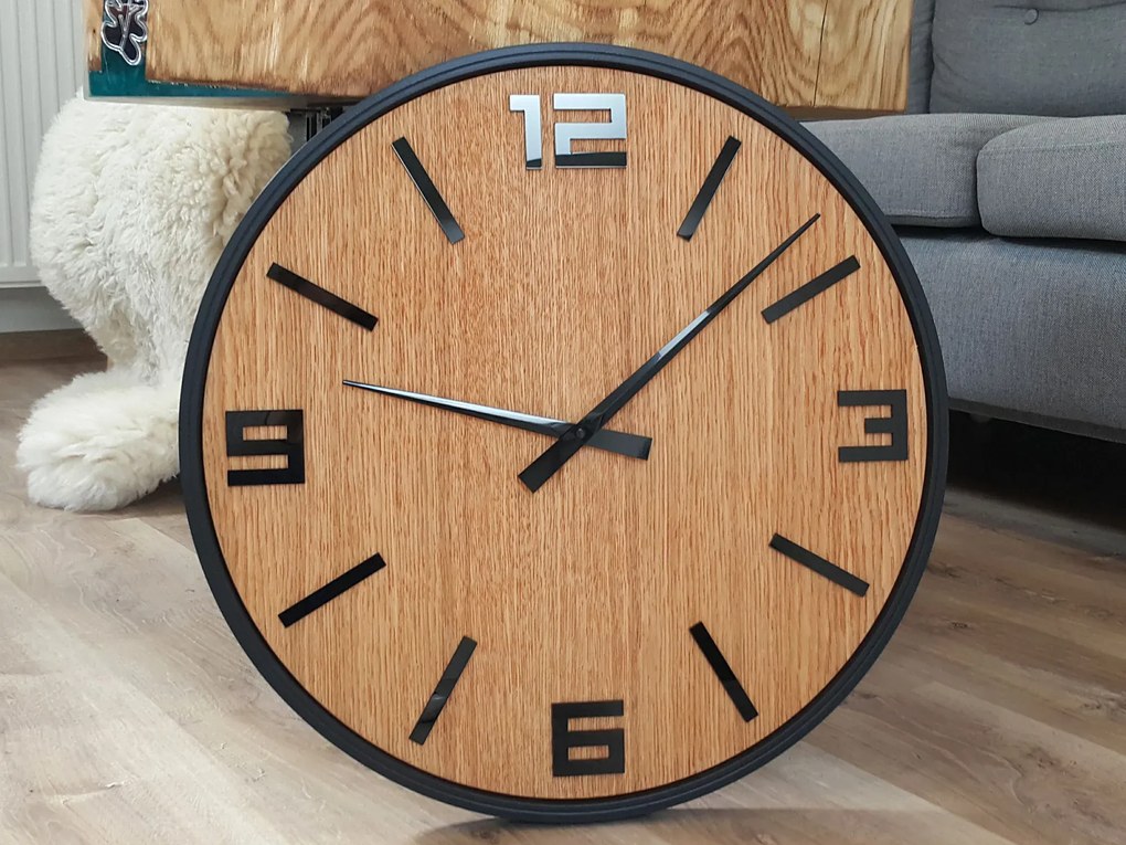 Drevené nástenné hodiny Arabik 50 cm dub prírodný/čierny