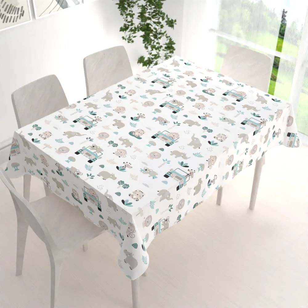 Biante Detský bavlnený obdĺžnikový obrus Sandra SA-477 Sivobéžové zvieratká v Safari 60x100 cm