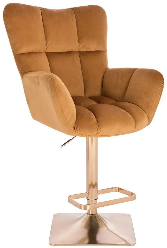 LuxuryForm DESIGN Barové kreslo AURORA VELUR na zlatej hranatej podstave - hnedé