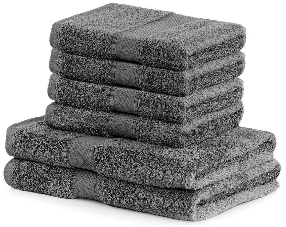 Set 2 tmavosivých osušiek a 4 uterákov DecoKing Bamby