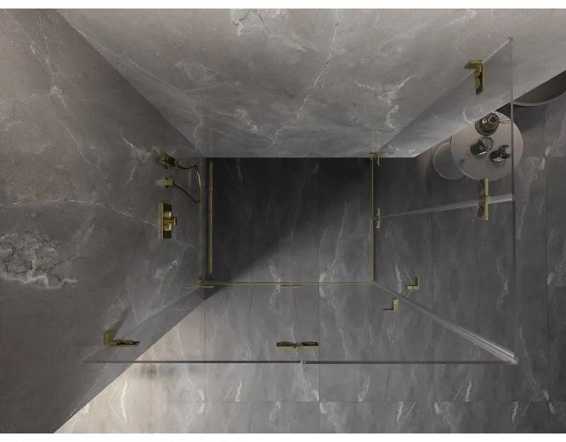 Mexen Lunar-F Duo, skladací sprchový kút 100 x 80 cm, 8mm číre sklo, zlatý matný profil, 836-100L-080P-55-00