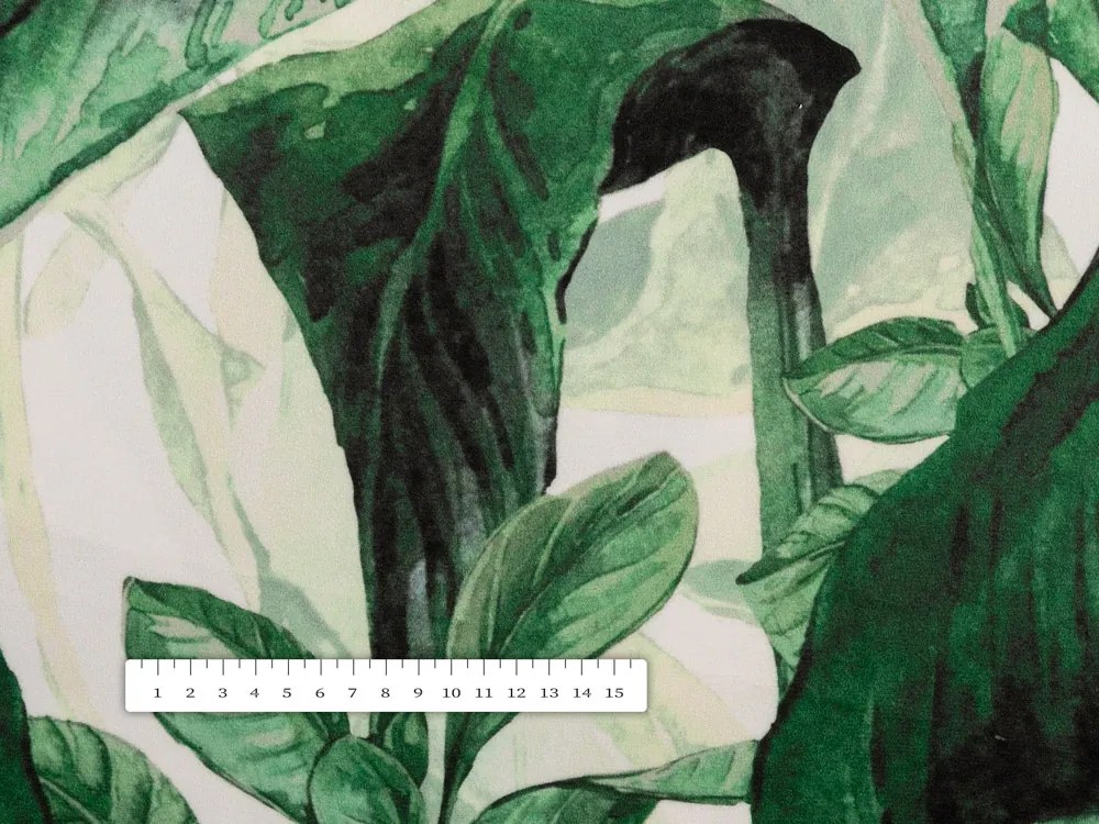 Biante Zamatový okrúhly obrus Tamara TMR-028 Veľké zelené listy Ø 130 cm