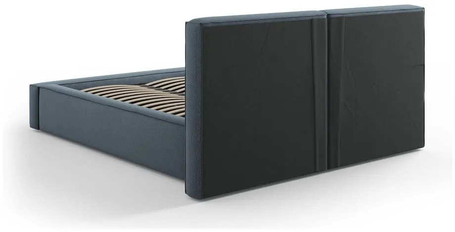 Tmavomodrá čalúnená dvojlôžková posteľ s úložným priestorom a roštom 160x200 cm Arendal – Cosmopolitan Design