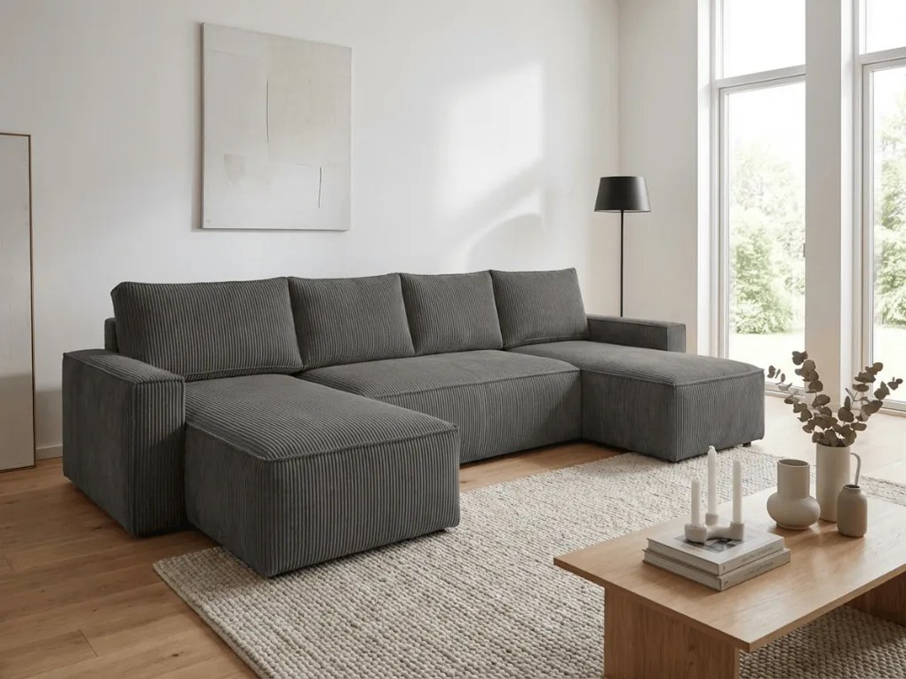Tmavosivá sedacia súprava do U SMART COSARO 295x140 cm
