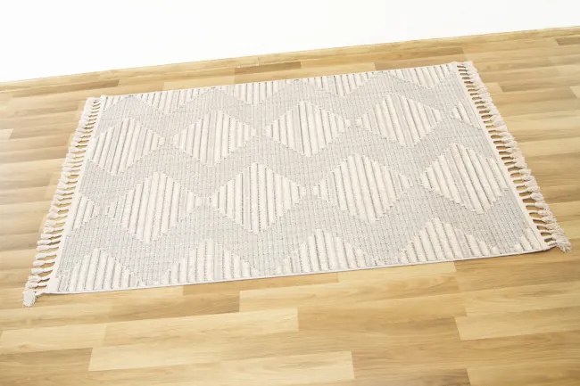 Koberec 135A Monaco Zygzak  3D strapce sivý / modrý / krémový