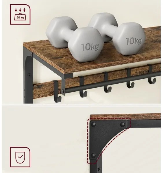 Nástenný vešiak s policou NATE hnedý/čierny