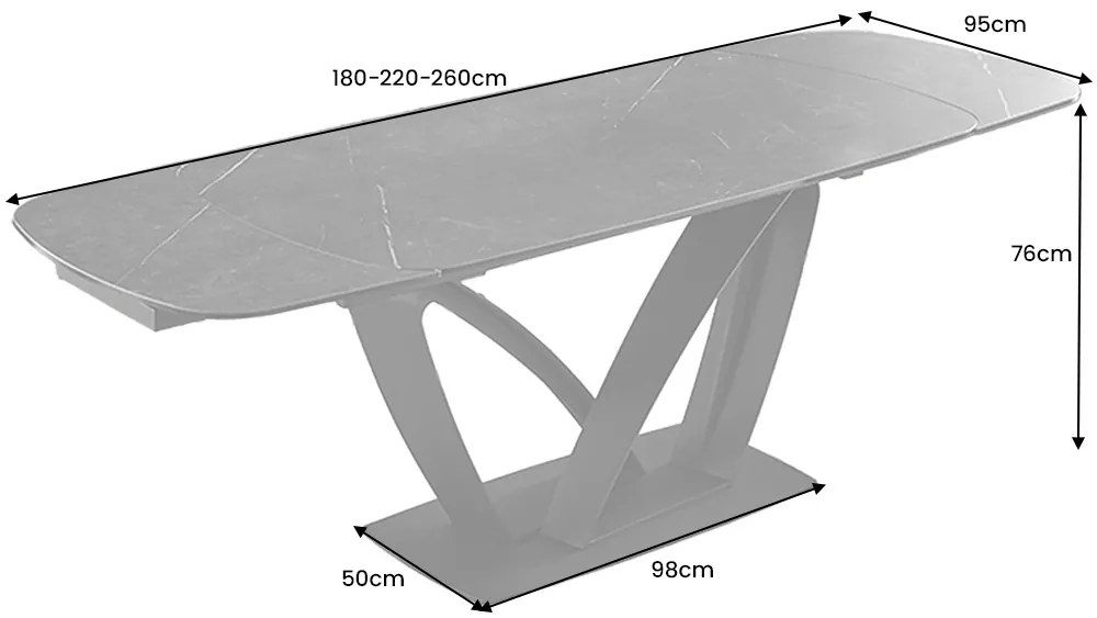 Rozťahovací keramický stôl Vallerina 180-220-260 cm grafit
