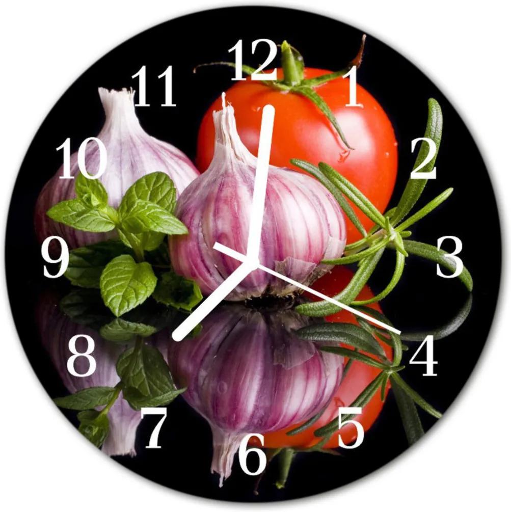 Sklenené hodiny okrúhle  paradajkový cesnak