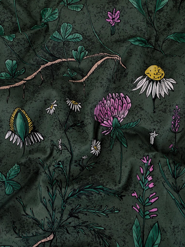 Bavlnené obliečky Renforcé - Herbár tmavo zelený 140 × 200 cm, 70 x 90 cm