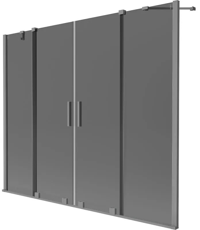 Mexen Velar Duo, 2-krídlová posuvná vaňová zástena 170 x 150 cm, 8mm šedé sklo, grafitová matná, 896-170-000-42-95
