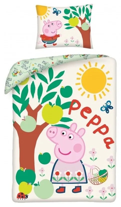 Bavlnené posteľné obliečky Prasiatko Peppa a jablká - 100% bavlna - 70 x 90 cm + 140 x 200 cm