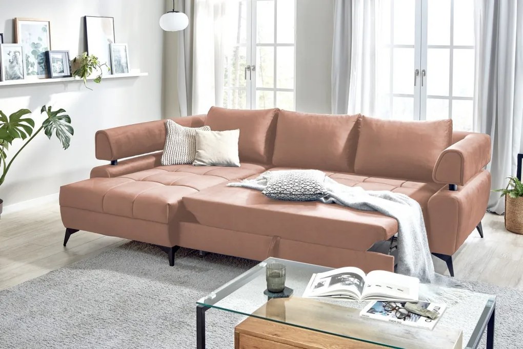 Rohová sedacia súprava Paris, lososová látka, ľavý roh