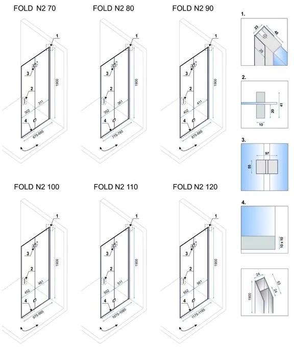 Rea Fold N2, sprchový kút so skladacími dverami 110(dvere) x 100(dvere), 6mm číre sklo, chrómový profil, KAB-00016