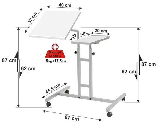 Polohovateľný stôl GLEN 87x67 cm biela