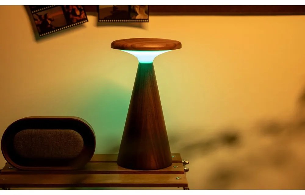 LED stolová lampa v tmavoprírodnej farbe s dreveným tienidlom (výška 21 cm) Sylva – Gingko