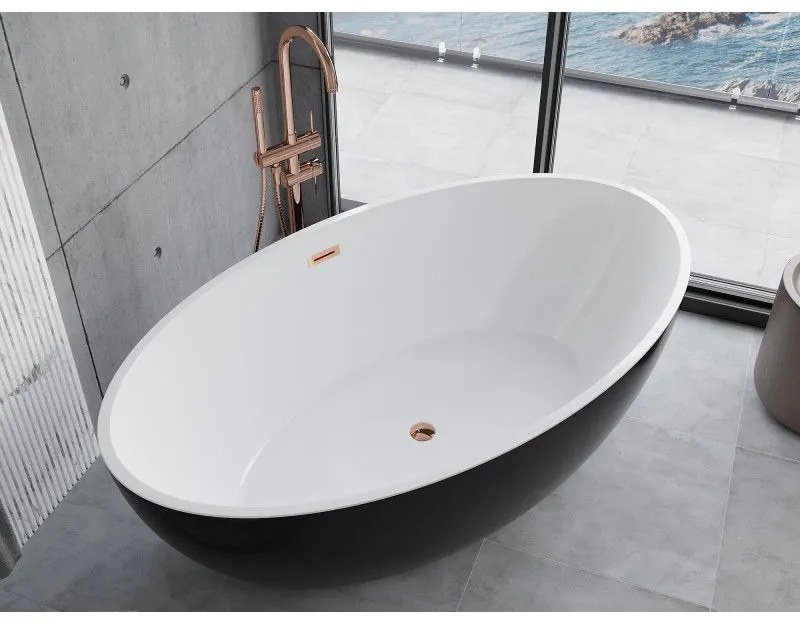 Mexen Nike, voľne stojaca vaňa 175 x 100 cm, biela-čierna, ružové zlato prepad, 54071751075-60