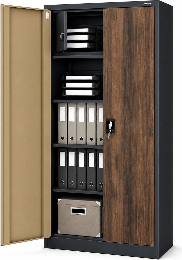 Kovová skriňa s úložným priestorom antracitová/orech, 900x1850x450 mm: TOMASZ Eco Design