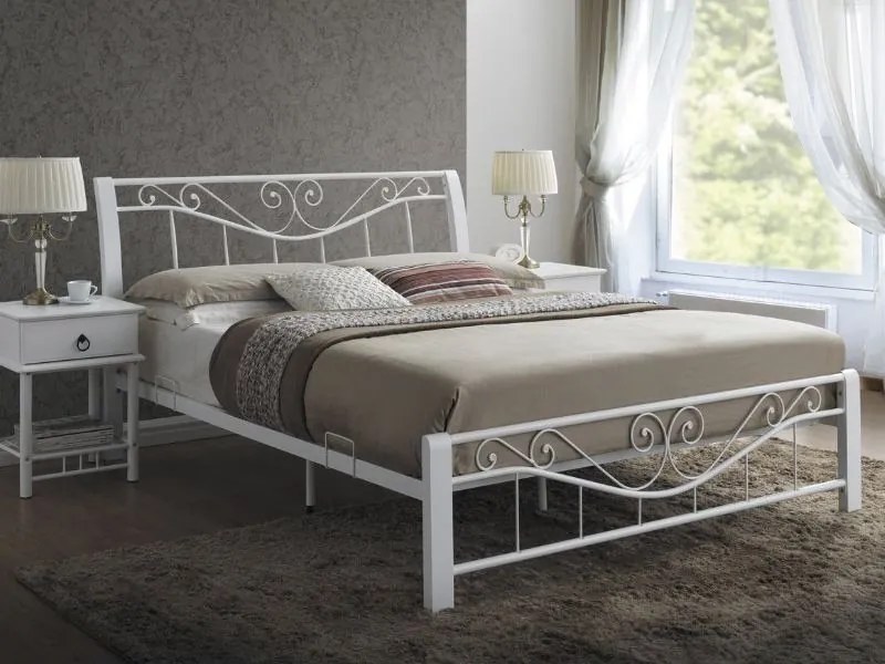 SIGNAL Parma 160 rustikálna manželská posteľ s roštom biela