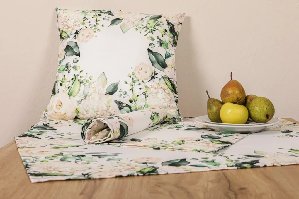 Obrus Biele ruže a hortenzie, 80x80 cm