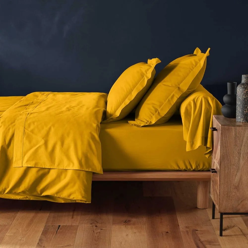 Žltá napínacia bavlnená plachta 180x200 cm Lina – douceur d'intérieur