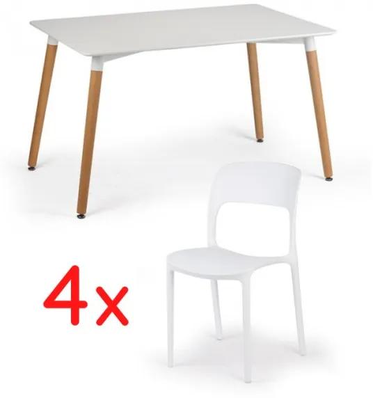 Zostava - jedálenský stôl 120x80 + 4x plastová stolička REFRESCO biela