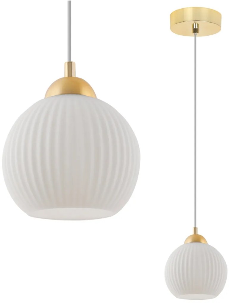 Závesné svietidlo Riffle Round, 1x biele sklenené tienidlo, g