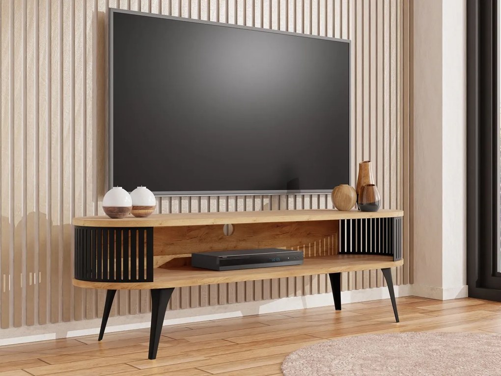TV skrinka Mozimo, Farba: čierna/dub craft zlatý