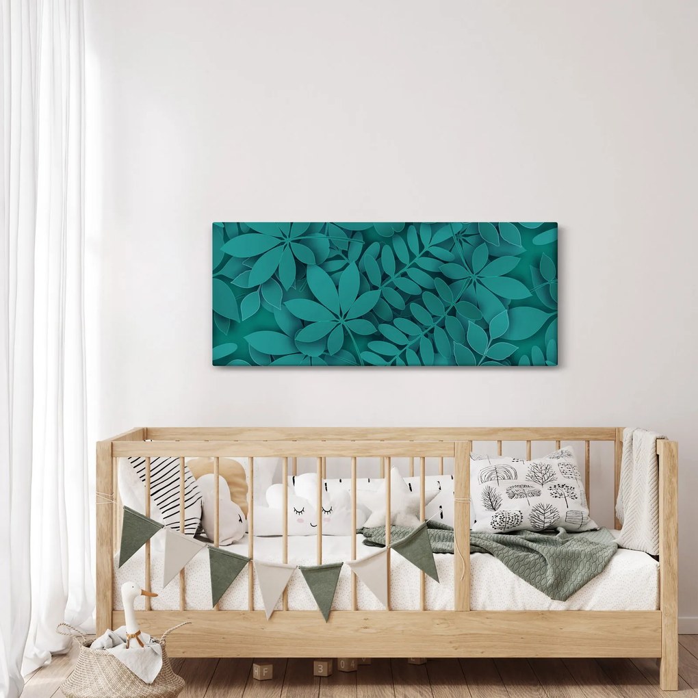 Obraz - Tyrkysové listy (120x50 cm)