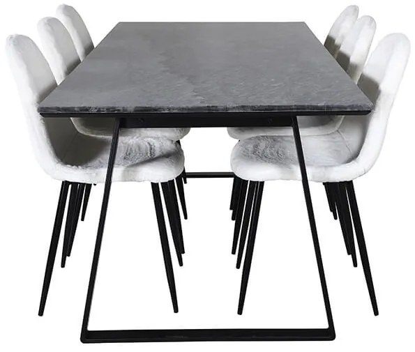 Estelle Polar Fluff stolová súprava mramor čierna/biela