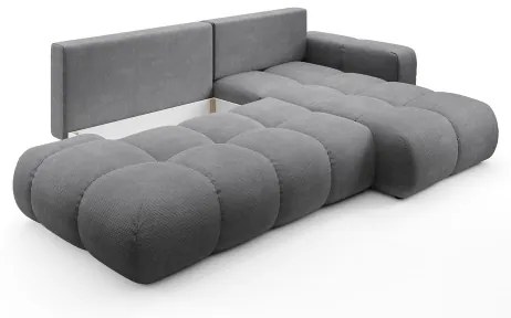 Rozkladacia rohová čalúnená sedacia súprava s úložným priestorom do tvaru L ALMADA pravá šedá