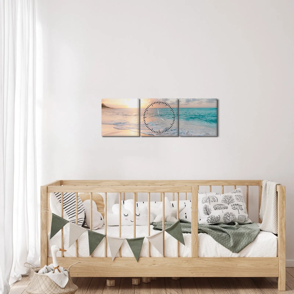 Obraz - Snová pláž (s hodinami) (90x30 cm)