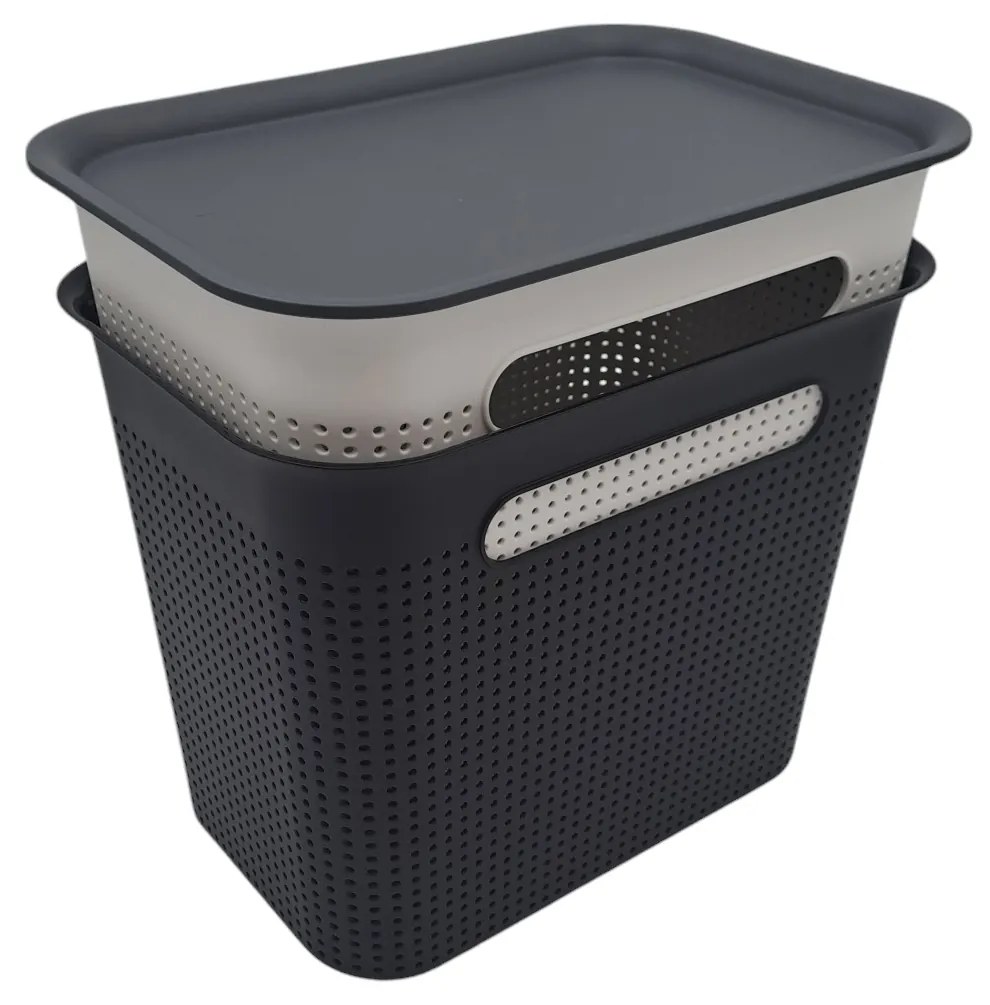 Úložný box s rúčkami BRISEN 7l, 26x18x21cm, čierny S vekom / Bez veka: Bez veka
