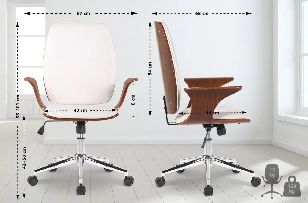 Design-Shop Kancelárska stolička Burbank - koženka, drevo orech - Biela