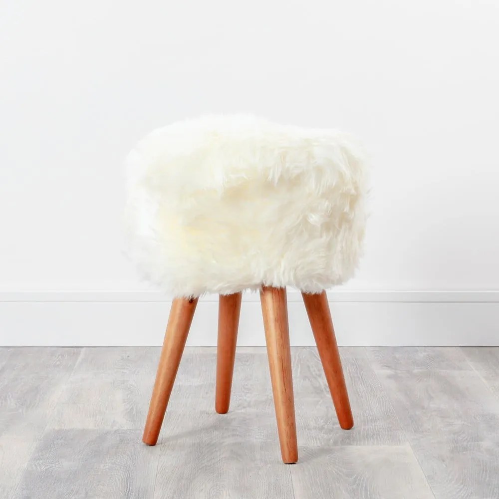 Stolička s bielym sedadlom z ovčej kožušiny Native Natural, ⌀ 30 cm