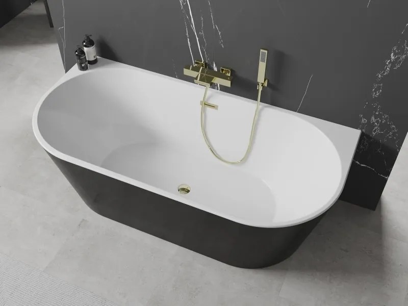 Mexen Oval, voľne stojaca nástenná vaňa 170 x 80 cm, biela-čierna, zlatý lesklý prepad, 52671708075-50