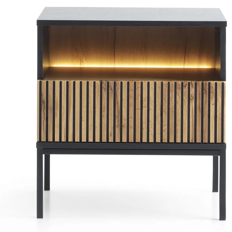 Nočný stolík Sento s LED osvetlením 54 cm dub wotan/čierny
